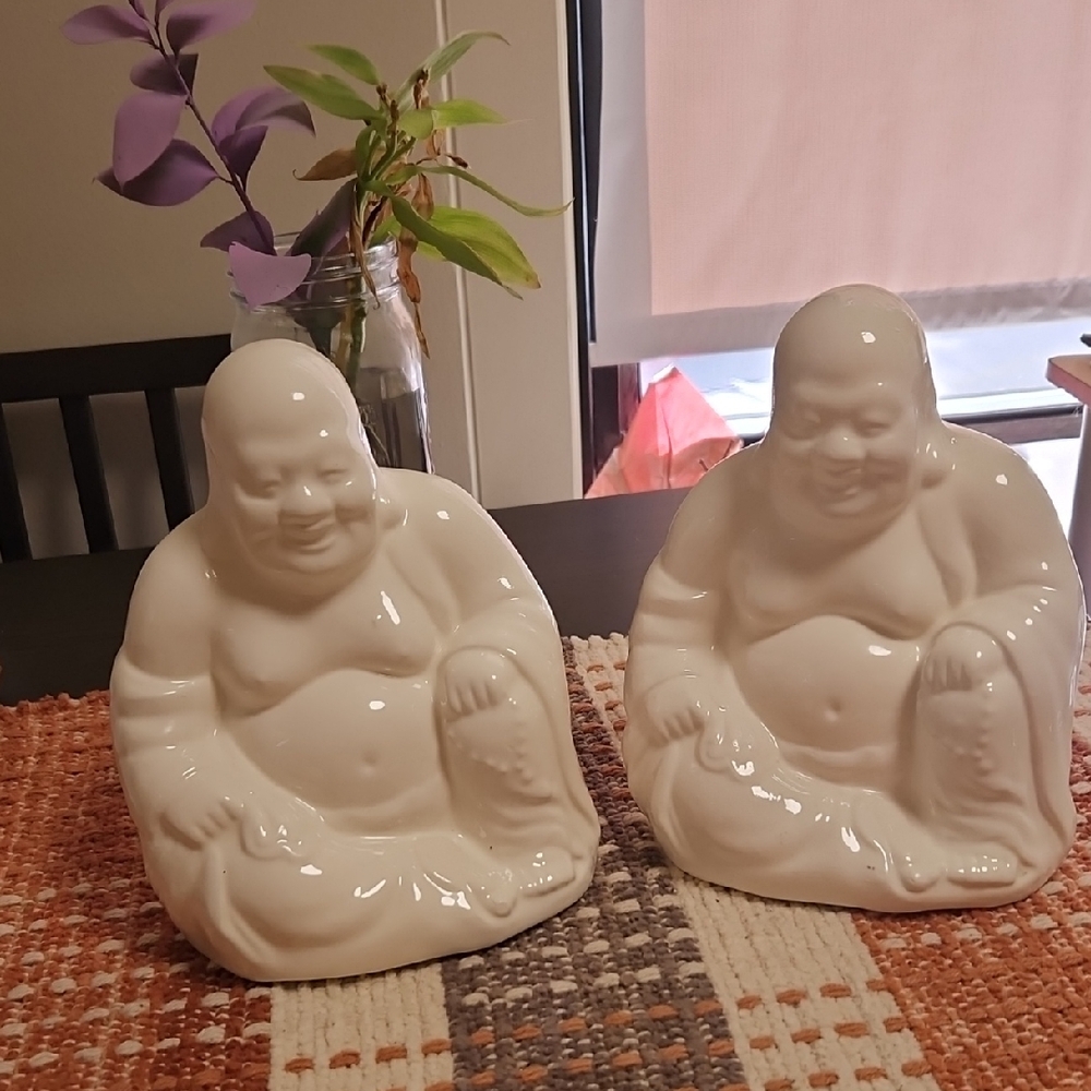 Elegant White Buddha Figurine Set